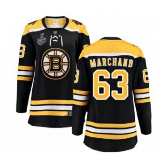 Women's Boston Bruins #63 Brad Marchand Authentic Black Home Fanatics Branded Breakaway 2019 Stanley Cup Final Bound Hockey Jersey - Ujersey