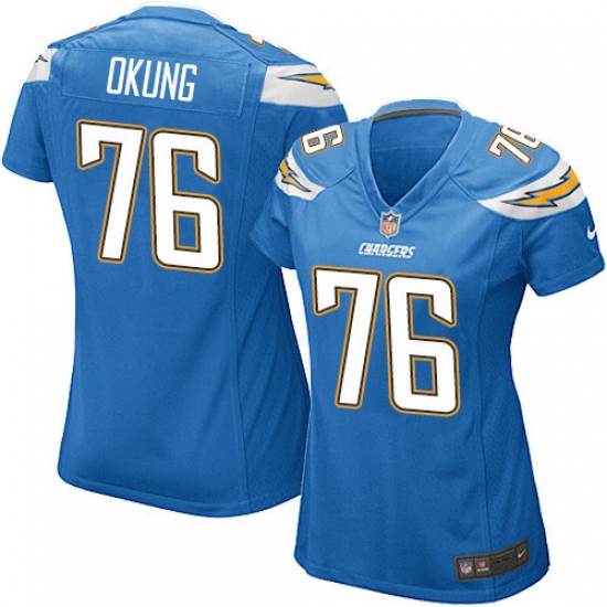Women's Nike Los Angeles Chargers #76 Russell Okung Game Electric Blue Alternate NFL Jersey - Ujersey