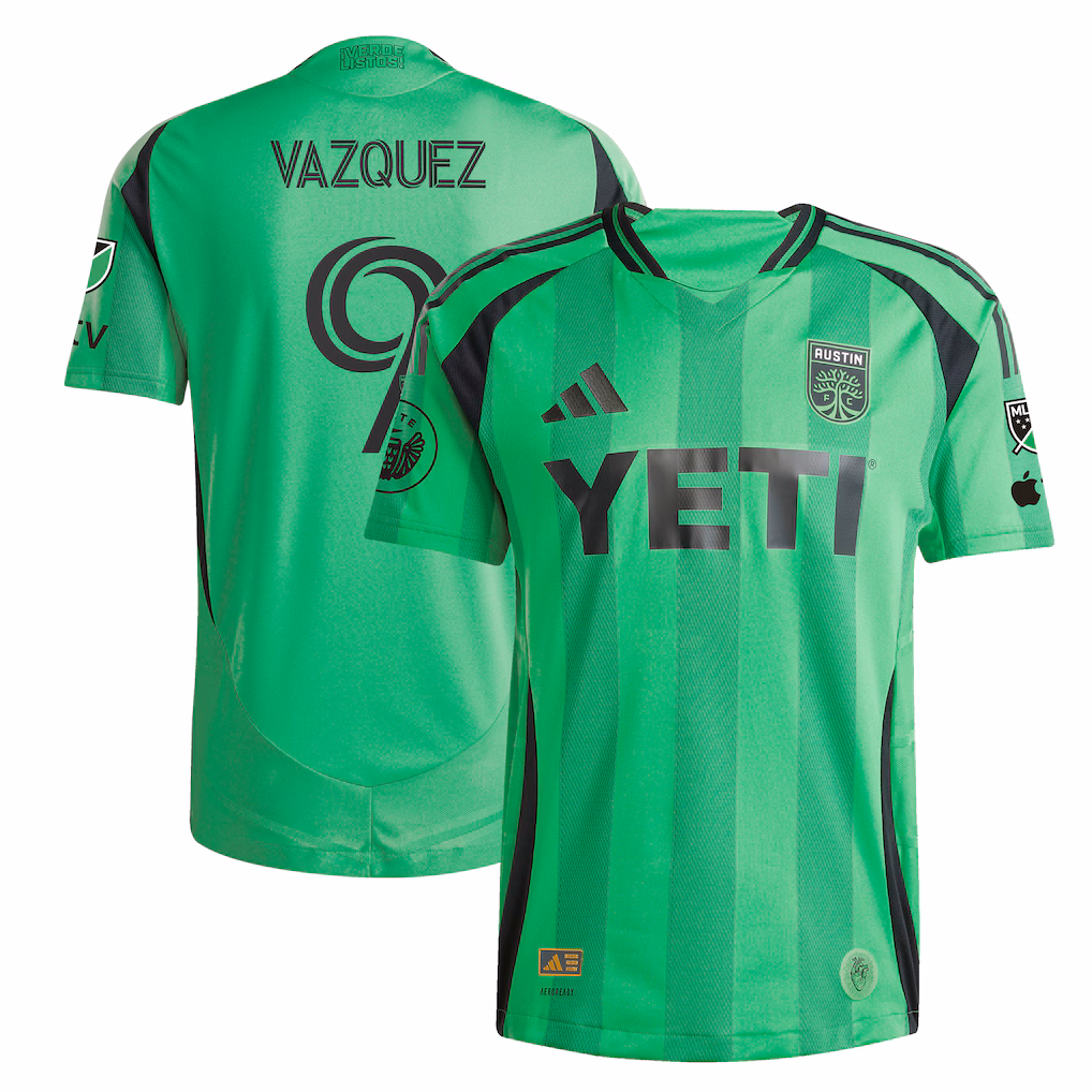 Men's Austin FC Brandon Vazquez adidas Green 2025 The Heartbeat Kit Authentic Player Jersey