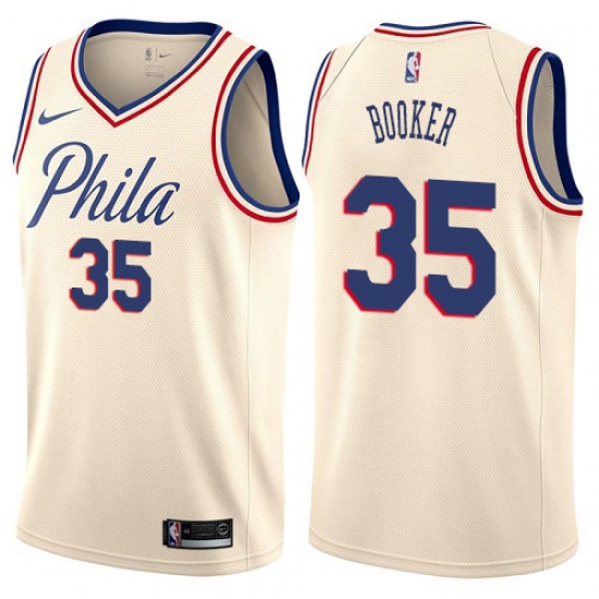 Men's Nike Philadelphia 76ers #35 Trevor Booker Swingman Cream NBA Jersey - City Edition - Ujersey