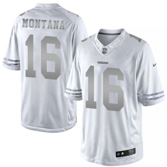 Men's Nike San Francisco 49ers #16 Joe Montana Limited White Platinum NFL Jersey