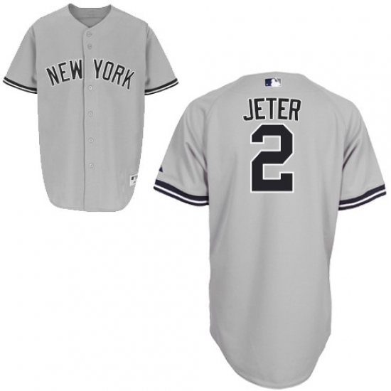 Men's Majestic New York Yankees #2 Derek Jeter Authentic Grey Name On Back MLB Jersey - Ujersey
