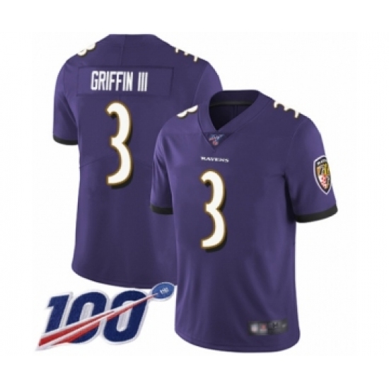 Men's Baltimore Ravens #3 Robert Griffin III Purple Team Color Vapor Untouchable Limited Player 100th Season Football Jersey - Ujersey