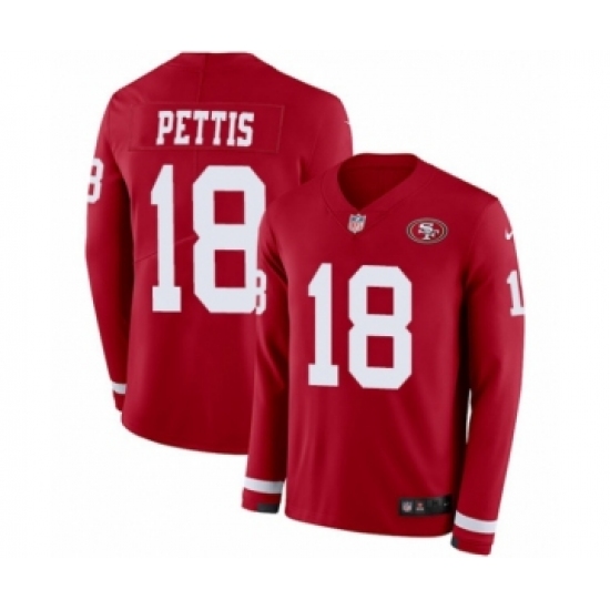 Men's Nike San Francisco 49ers #18 Dante Pettis Limited Red Therma Long Sleeve NFL Jersey - Ujersey