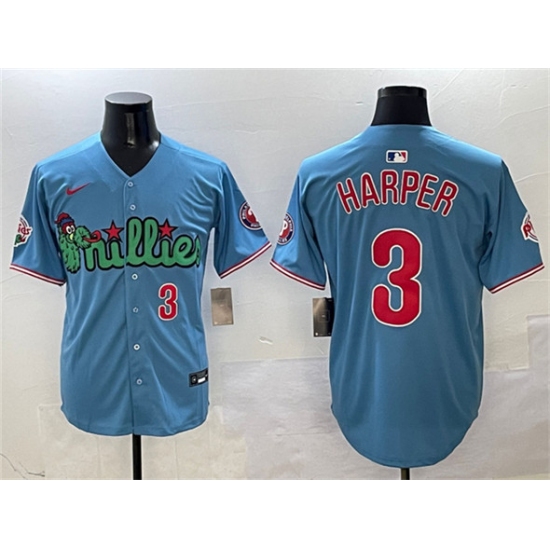Men's Philadelphia Phillies #3 Bryce Harper Light Blue Phanatic Limited Stitched Jersey - Ujersey