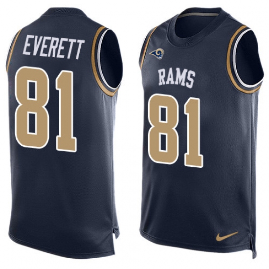 Men's Nike Los Angeles Rams #81 Gerald Everett Limited Navy Blue Player Name & Number Tank Top NFL Jersey - Ujersey