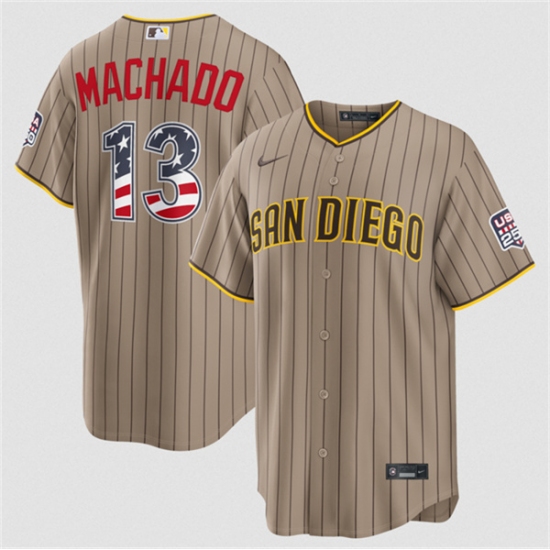 Men's San Diego Padres #13 Manny Machado Tan USA 250 Fourth of July Home Stitched Baseball Jersey - Ujersey