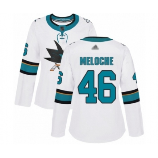 Women's San Jose Sharks #46 Nicolas Meloche Authentic White Away Hockey Jersey - Ujersey