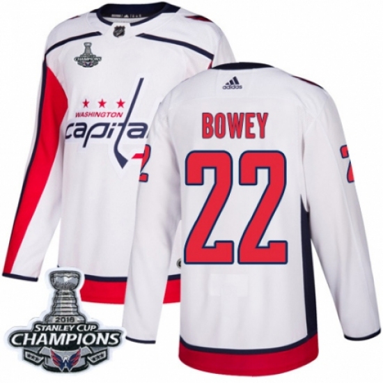 Men's Adidas Washington Capitals #22 Madison Bowey Authentic White Away 2018 Stanley Cup Final Champions NHL Jersey - Ujersey