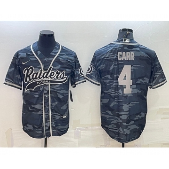 Men's Las Vegas Raiders #4 Derek Carr Grey Camo With Patch Cool Base Stitched Baseball Jersey - Ujersey