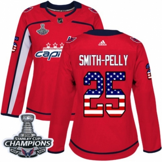 Women's Adidas Washington Capitals #25 Devante Smith-Pelly Authentic Red USA Flag Fashion 2018 Stanley Cup Final Champions NHL Jersey - Ujersey