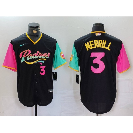 Men's San Diego Padres #3 Jackson Merrill Black Player Number Fashion Baseball Jersey - Ujersey