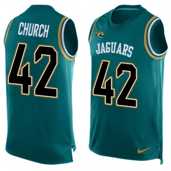 Men's Nike Jacksonville Jaguars #42 Barry Church Limited Teal Green Player Name & Number Tank Top NFL Jersey - Ujersey