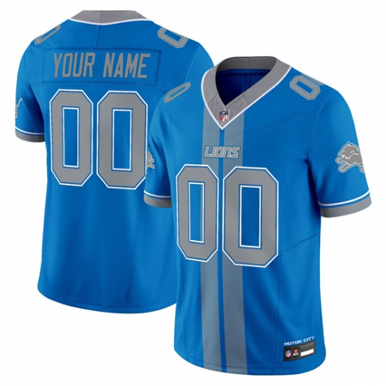 Men's Detroit Lions Customized Blue 2025 F.U.S.E. 'Motor City Racing Edition' Vapor Limited Stitched Jersey - Ujersey