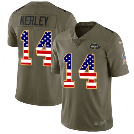 Men's Nike New York Jets #14 Jeremy Kerley Limited Olive/USA Flag 2017 Salute to Service NFL Jersey - Ujersey
