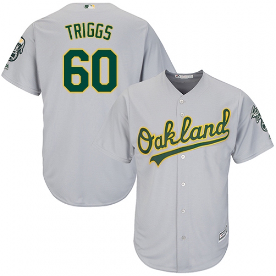 Men's Majestic Oakland Athletics #60 Andrew Triggs Replica Grey Road Cool Base MLB Jersey - Ujersey