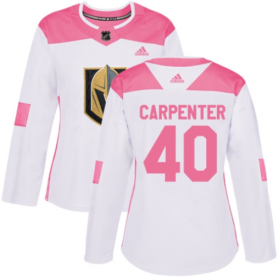 Women's Adidas Vegas Golden Knights #40 Ryan Carpenter Authentic White Pink Fashion NHL Jersey - Ujersey
