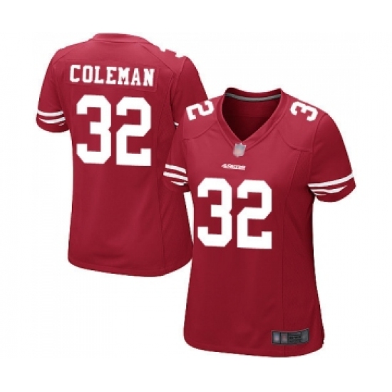Women's San Francisco 49ers #32 Tevin Coleman Game Red Team Color Football Jersey - Ujersey