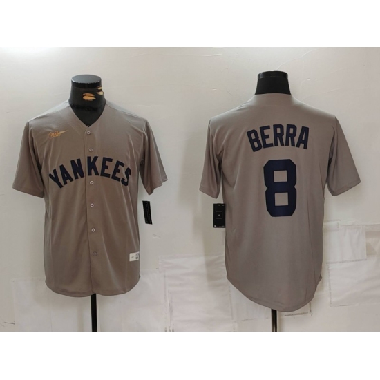 Men's New York Yankees #8 Yogi Berra Grey Throwback Stitched Cool Base Nike Jersey - Ujersey