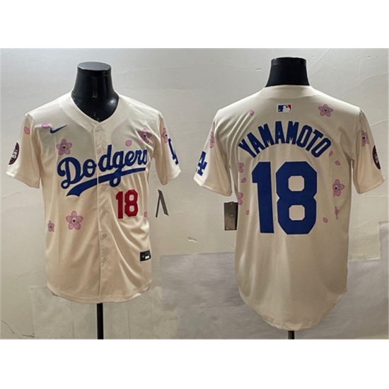 Men's Los Angeles Dodgers #18 Yoshinobu Yamamoto Cream 2025 Tokyo Series Limited Stitched Baseball Jersey - Ujersey