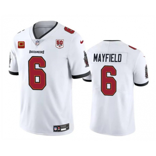 Men's Tampa Bay Buccaneers #6 Baker Mayfield White 2025 50th Anniversary And 4-Star C Vapor Untouchable Limited Football Stitched Jersey - Ujersey