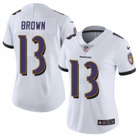 Women's Nike Baltimore Ravens #13 John Brown White Vapor Untouchable Limited Player NFL Jersey - Ujersey