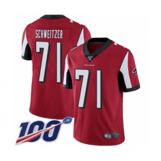 Men's Atlanta Falcons #71 Wes Schweitzer Red Team Color Vapor Untouchable Limited Player 100th Season Football Jersey - Ujersey