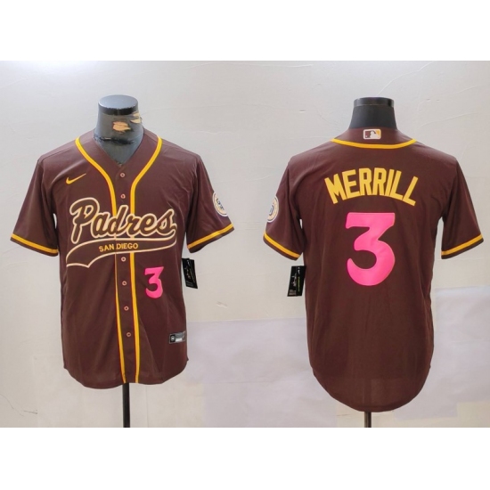 Men's San Diego Padres #3 Jackson Merrill Brown Cool Base Stitched Baseball Jersey - Ujersey