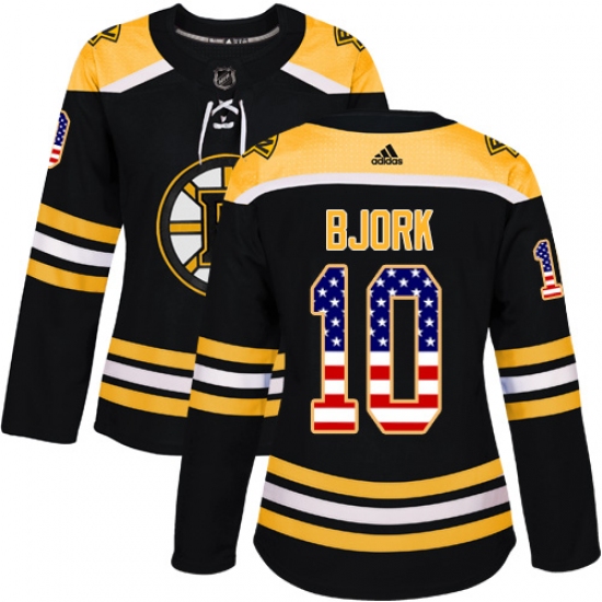 Women's Adidas Boston Bruins #10 Anders Bjork Authentic Black USA Flag Fashion NHL Jersey - Ujersey