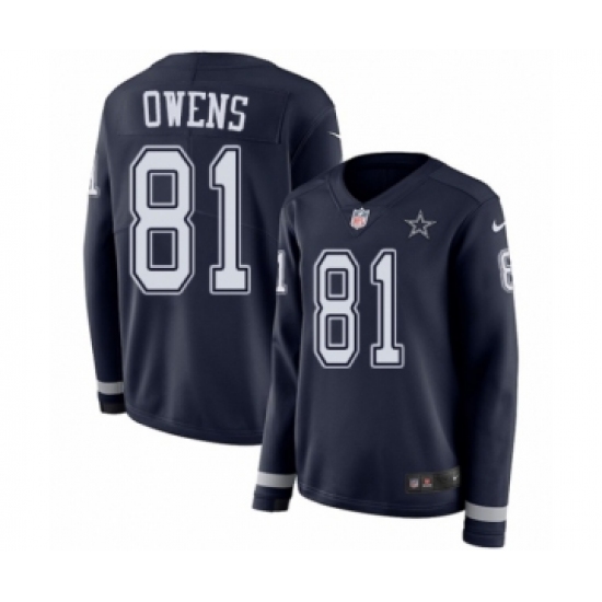 Women's Nike Dallas Cowboys #81 Terrell Owens Limited Navy Blue Therma Long Sleeve NFL Jersey - Ujersey