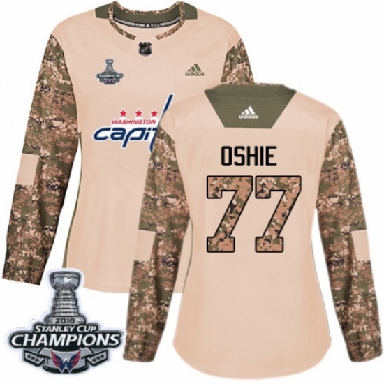 Women's Adidas Washington Capitals #77 T.J. Oshie Authentic Camo Veterans Day Practice 2018 Stanley Cup Final Champions NHL Jersey - Ujersey