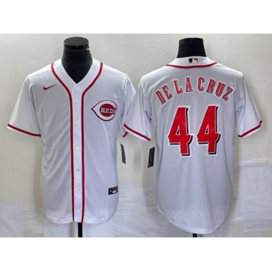 Men's Nike Cincinnati Reds #44 Elly De La Cruz Number White Cool Base Stitched Baseball Jersey 1 - Ujersey