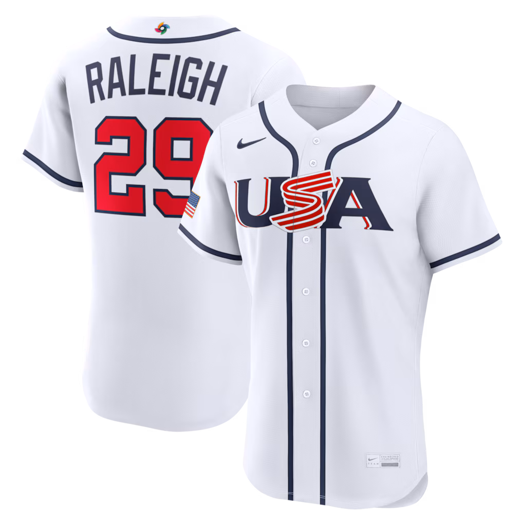 Men's USA Baseball Cal Raleigh Nike White 2026 World Baseball Classic Home Authentic Jersey