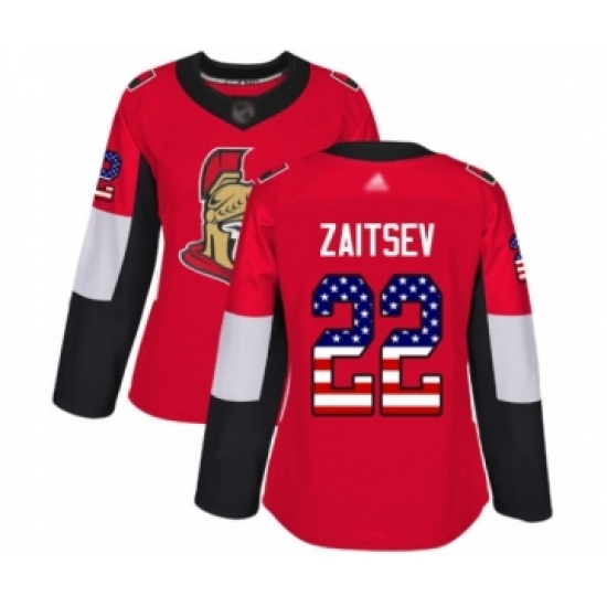 Women's Ottawa Senators #22 Nikita Zaitsev Authentic Red USA Flag Fashion Hockey Jersey - Ujersey