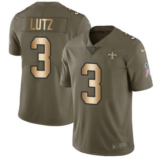 Men's Nike New Orleans Saints #3 Will Lutz Limited Olive/Gold 2017 Salute to Service NFL Jersey - Ujersey
