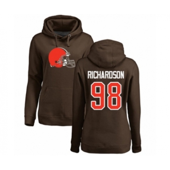 Football Women's Cleveland Browns #98 Sheldon Richardson Brown Name & Number Logo Pullover Hoodie - Ujersey