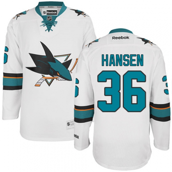Youth Reebok San Jose Sharks #36 Jannik Hansen Authentic White Away NHL Jersey - Ujersey
