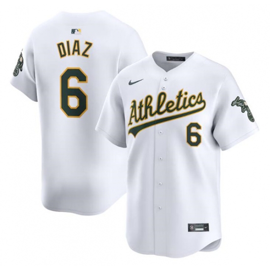 Men's Oakland Athletics #6 Jordan Diaz White Home Limited Stitched Jersey - Ujersey