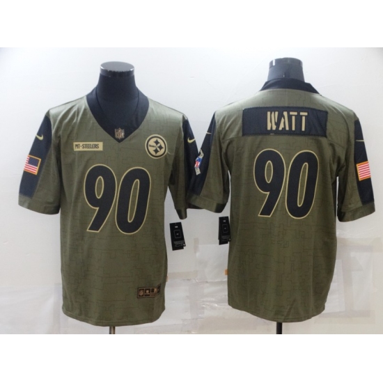 Men's Pittsburgh Steelers #90 T. J. Watt Nike Olive 2021 Salute To Service Limited Player Jersey - Ujersey