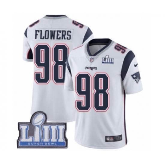 Youth Nike New England Patriots #98 Trey Flowers White Vapor Untouchable Limited Player Super Bowl LIII Bound NFL Jersey - Ujersey