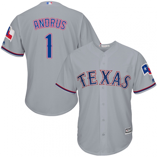 Men's Majestic Texas Rangers #1 Elvis Andrus Replica Grey Road Cool Base MLB Jersey - Ujersey