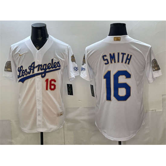 Men's Los Angeles Dodgers #16 Will Smith White 2026 Gold Collection 9x & B2B Champs Stitched Baseball Jersey - Ujersey