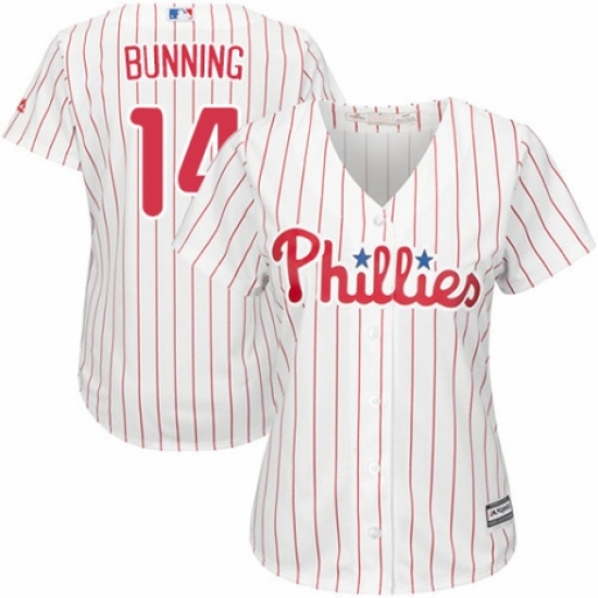 Women's Majestic Philadelphia Phillies #14 Jim Bunning Authentic White/Red Strip Home Cool Base MLB Jersey - Ujersey
