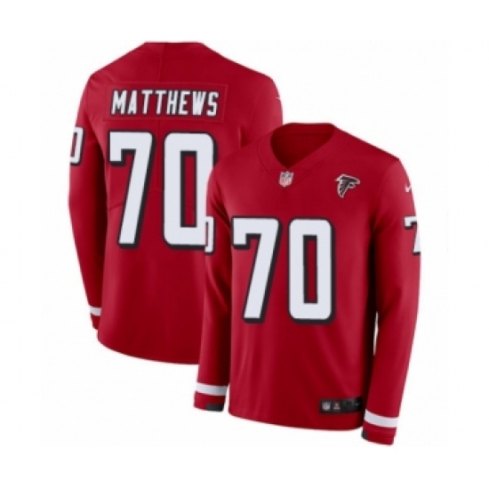 Men's Nike Atlanta Falcons #70 Jake Matthews Limited Red Therma Long Sleeve NFL Jersey - Ujersey