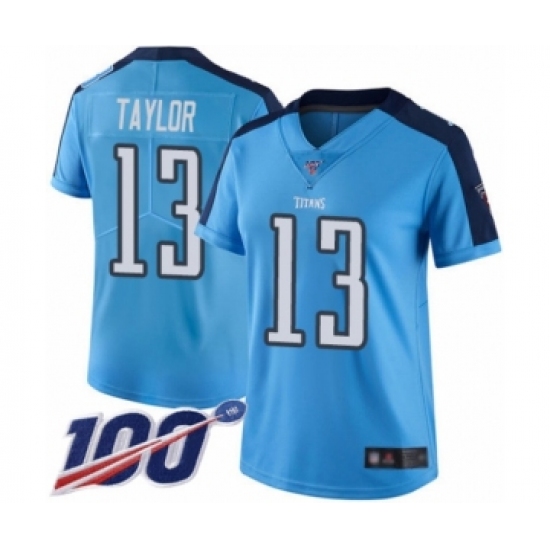 Women's Tennessee Titans #13 Taywan Taylor Limited Light Blue Rush Vapor Untouchable 100th Season Football Jersey - Ujersey