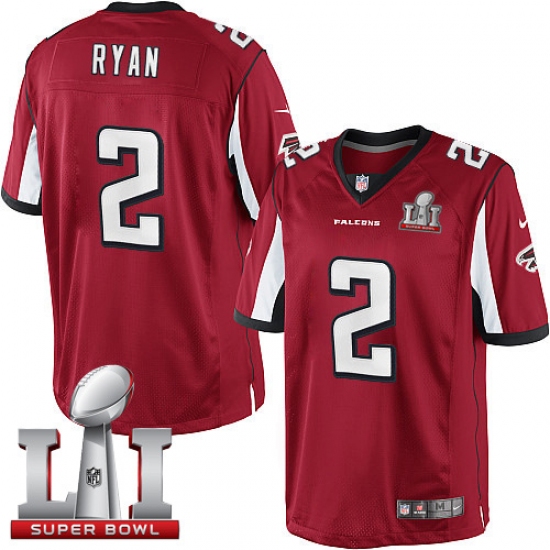 Youth Nike Atlanta Falcons #2 Matt Ryan Elite Red Team Color Super Bowl LI 51 NFL Jersey - Ujersey