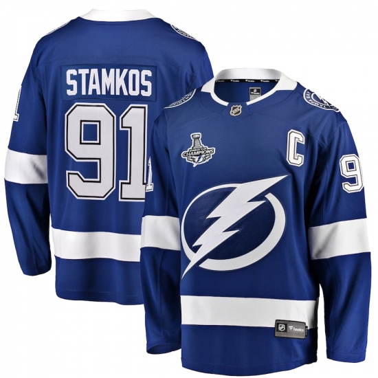 Youth Tampa Bay Lightning #91 Steven Stamkos Fanatics Branded Blue Home 2020 Stanley Cup Champions Breakaway Jersey - Ujersey