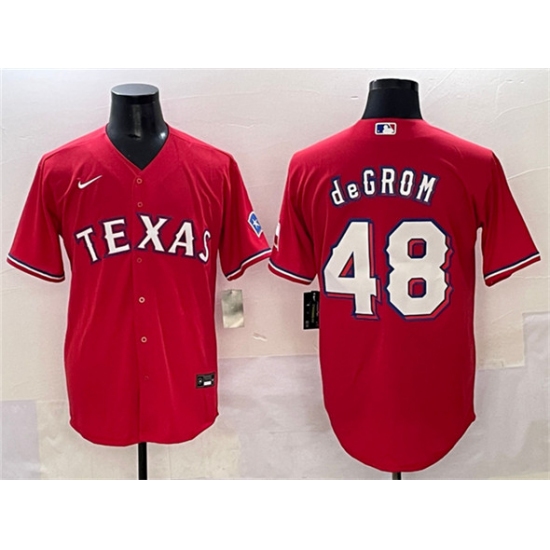 Men's Texas Rangers #48 Jacob deGrom Red With Cool Base Stitched Baseball Jersey - Ujersey