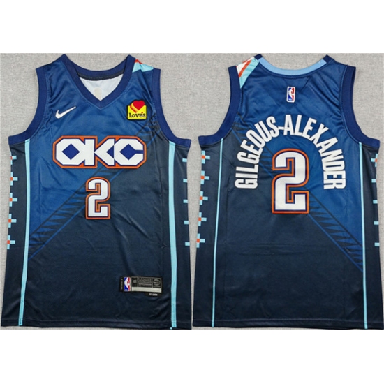 Men's Oklahoma City Thunder #2 Shai Gilgeous-Alexander Navy 2025-26 City Edition Stitched Basketball Jersey - Ujersey