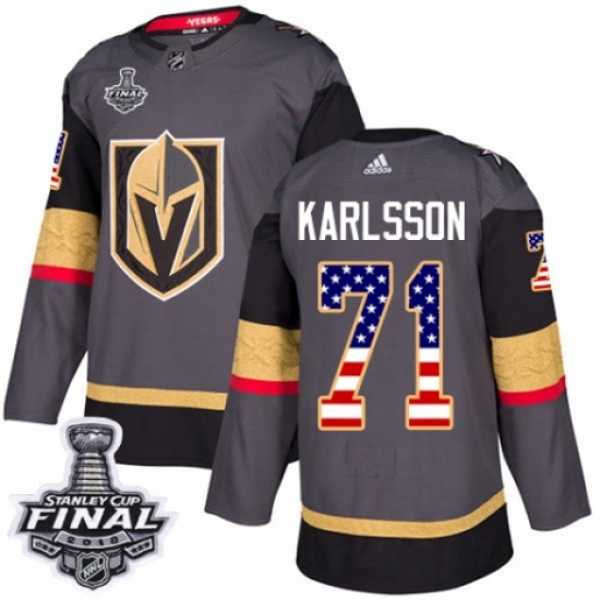 Youth Adidas Vegas Golden Knights #71 William Karlsson Authentic Gray USA Flag Fashion 2018 Stanley Cup Final NHL Jersey - Ujersey